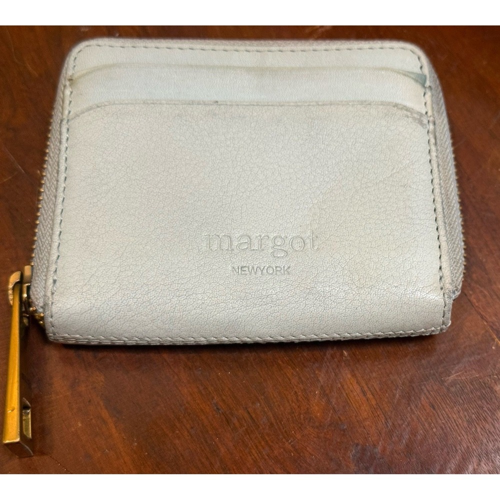 Margot New York Light Blue Leather Zip-Around Card Case Small Wallet 4.25x3.5"